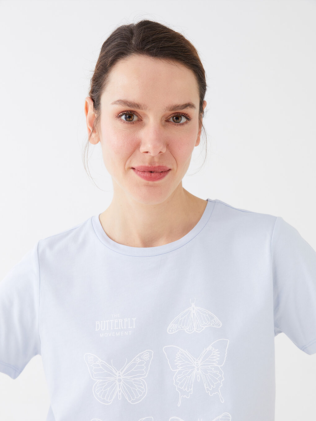 Mavi Bisiklet Yaka Baskılı Kısa Kollu Kadın Tişört