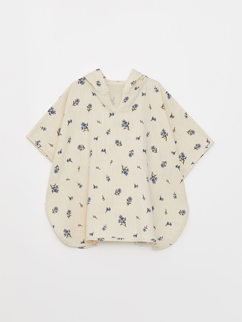 Ekru Kapüşonlu Baskılı Kız Bebek Bornoz