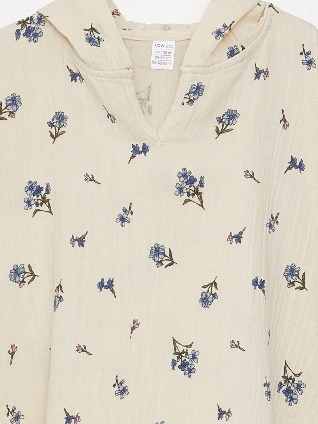 Ekru Kapüşonlu Baskılı Kız Bebek Bornoz-1