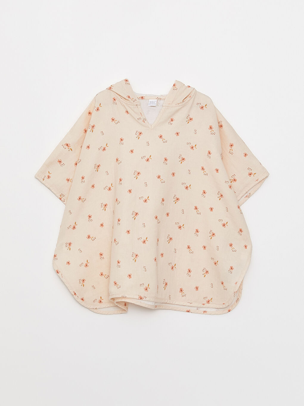 Ekru Kapüşonlu Desenli Kız Bebek Bornoz