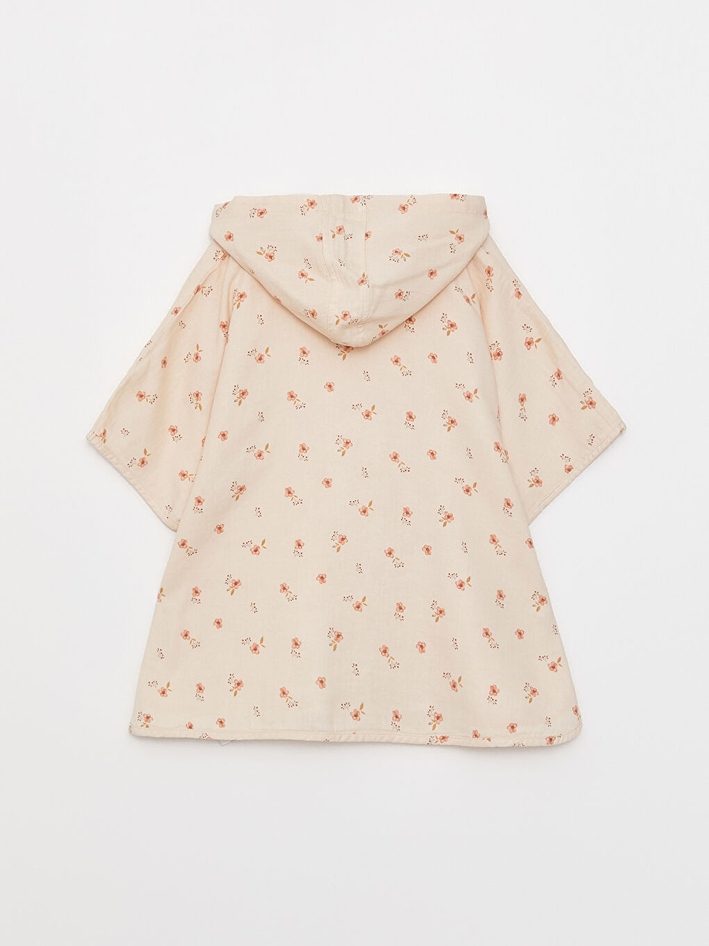 Ekru Kapüşonlu Desenli Kız Bebek Bornoz-2