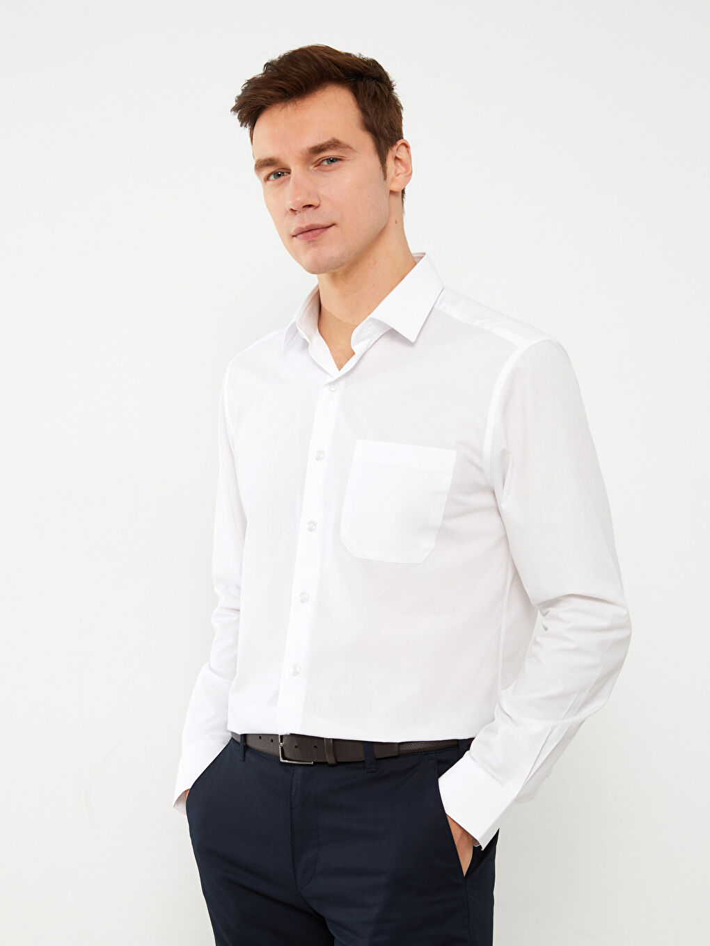 Regular Fit Long Sleeve Poplin Men's Shirt -S3AO28Z8-Q6K