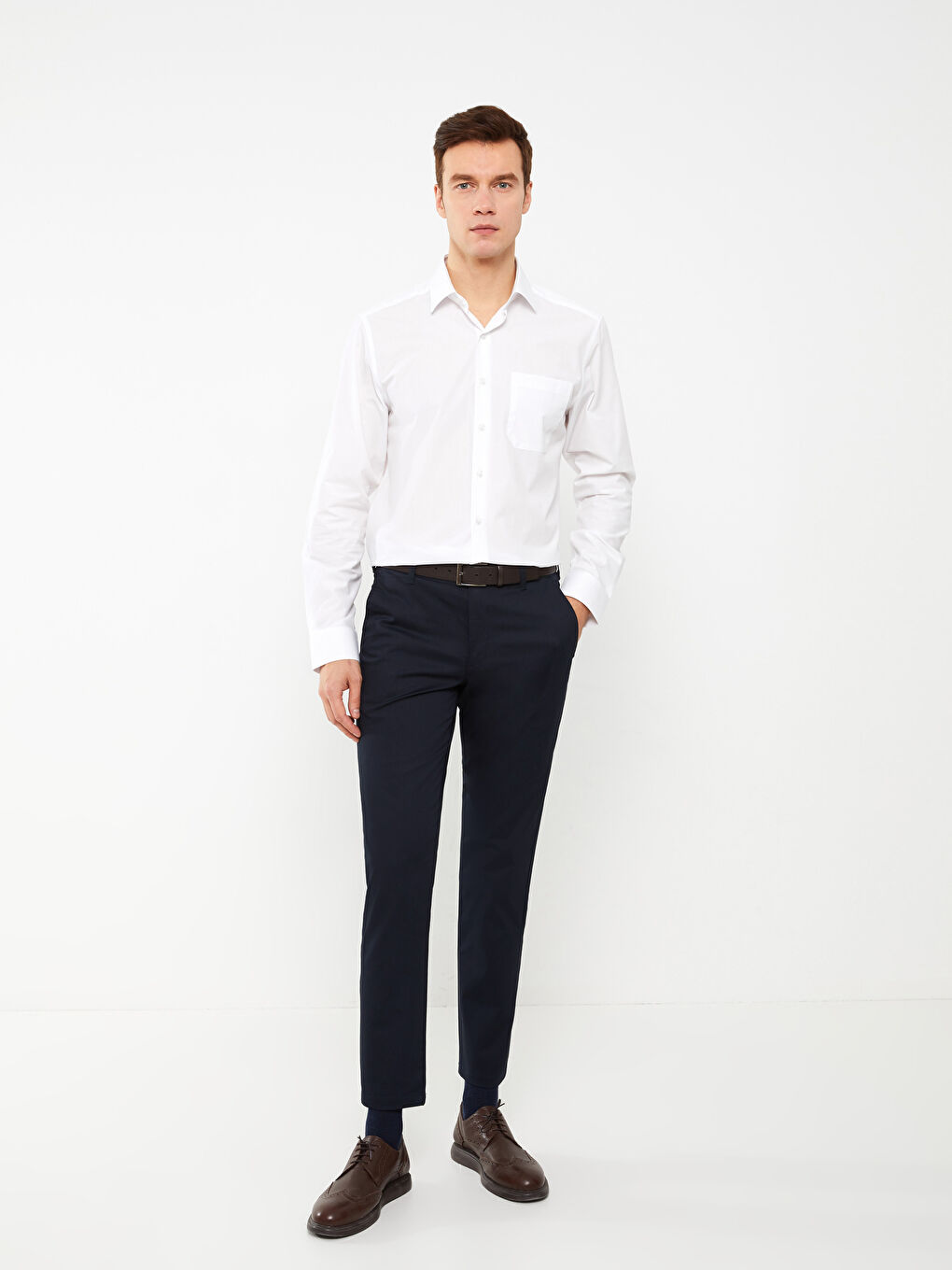 Regular Fit Long Sleeve Poplin Men's Shirt -S3AO28Z8-Q6K