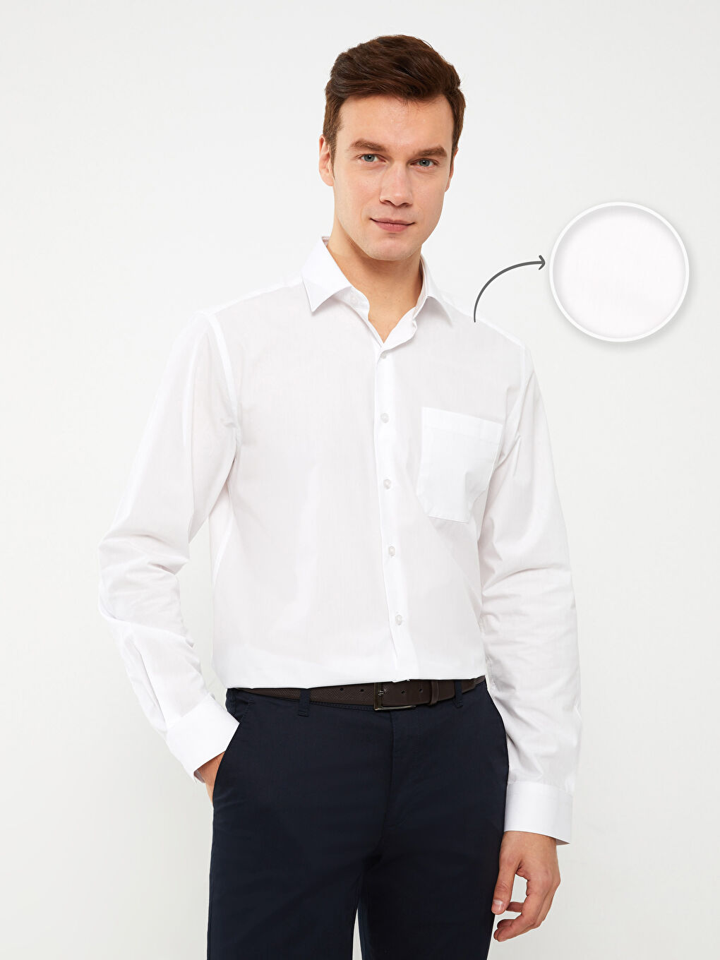 Regular Fit Long Sleeve Poplin Men's Shirt -S3AO28Z8-Q6K