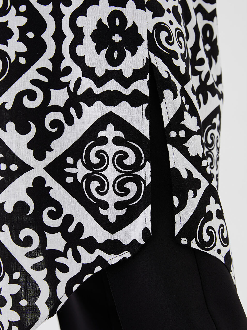 Siyah Gömlek Yaka Desenli Uzun Kollu Kadın Tunik Elbise-3