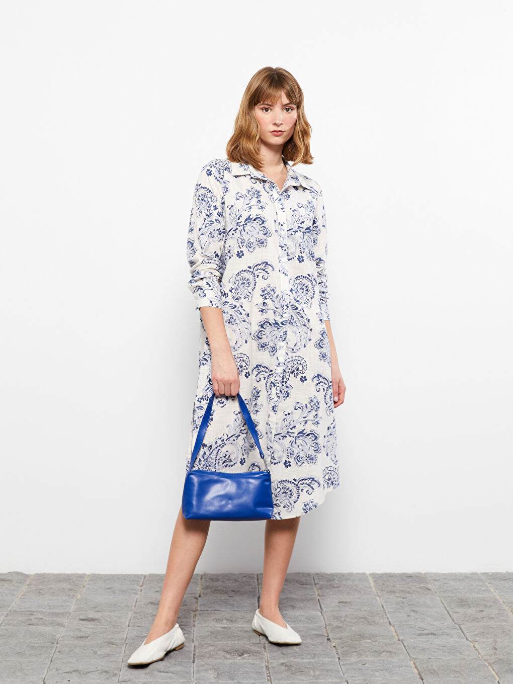 Rochie Tunică cu Guler de Cămașă Imprimată și Mânecă Lungă pentru Femei