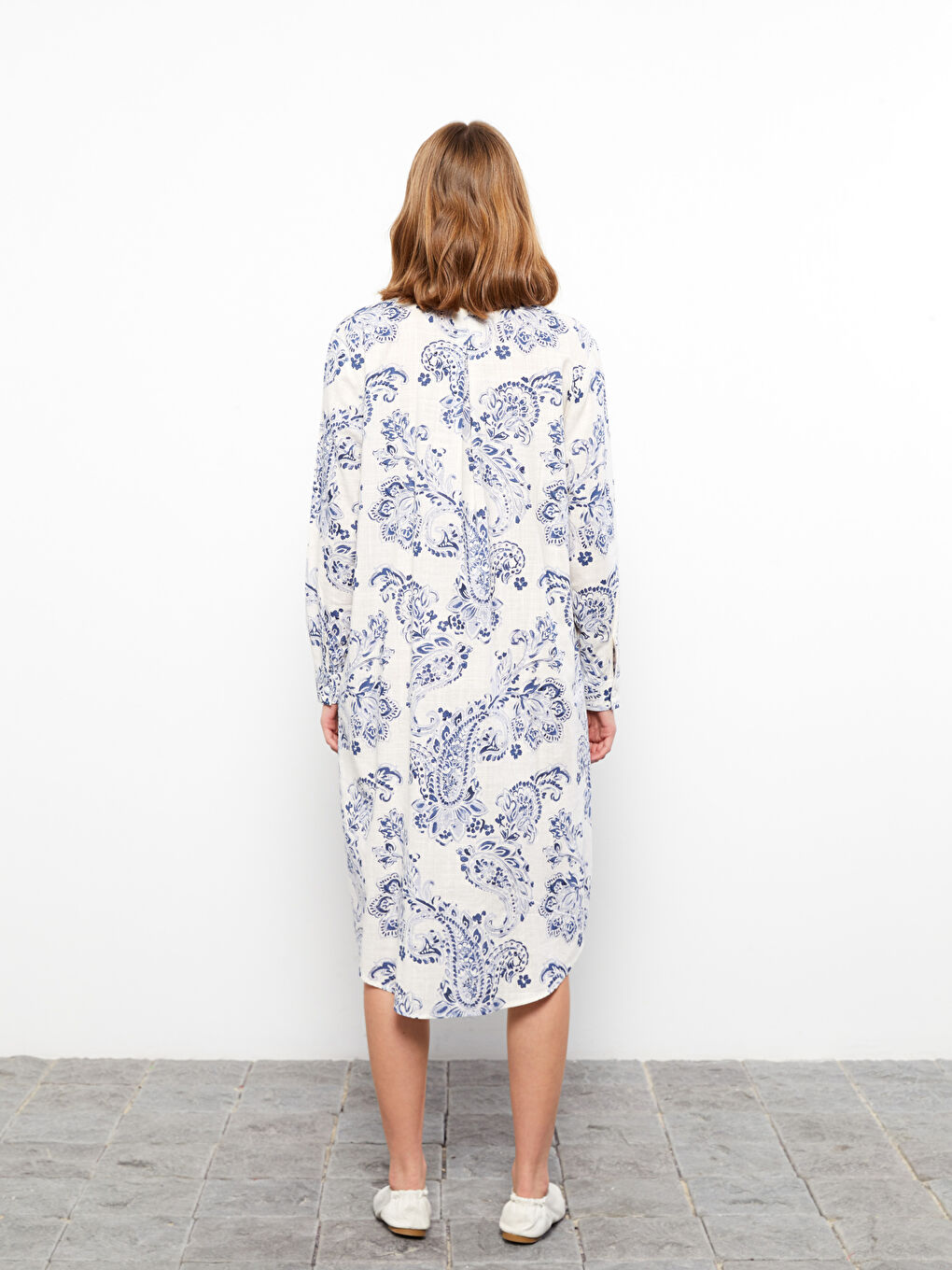 Rochie Tunică cu Guler de Cămașă Imprimată și Mânecă Lungă pentru Femei-4