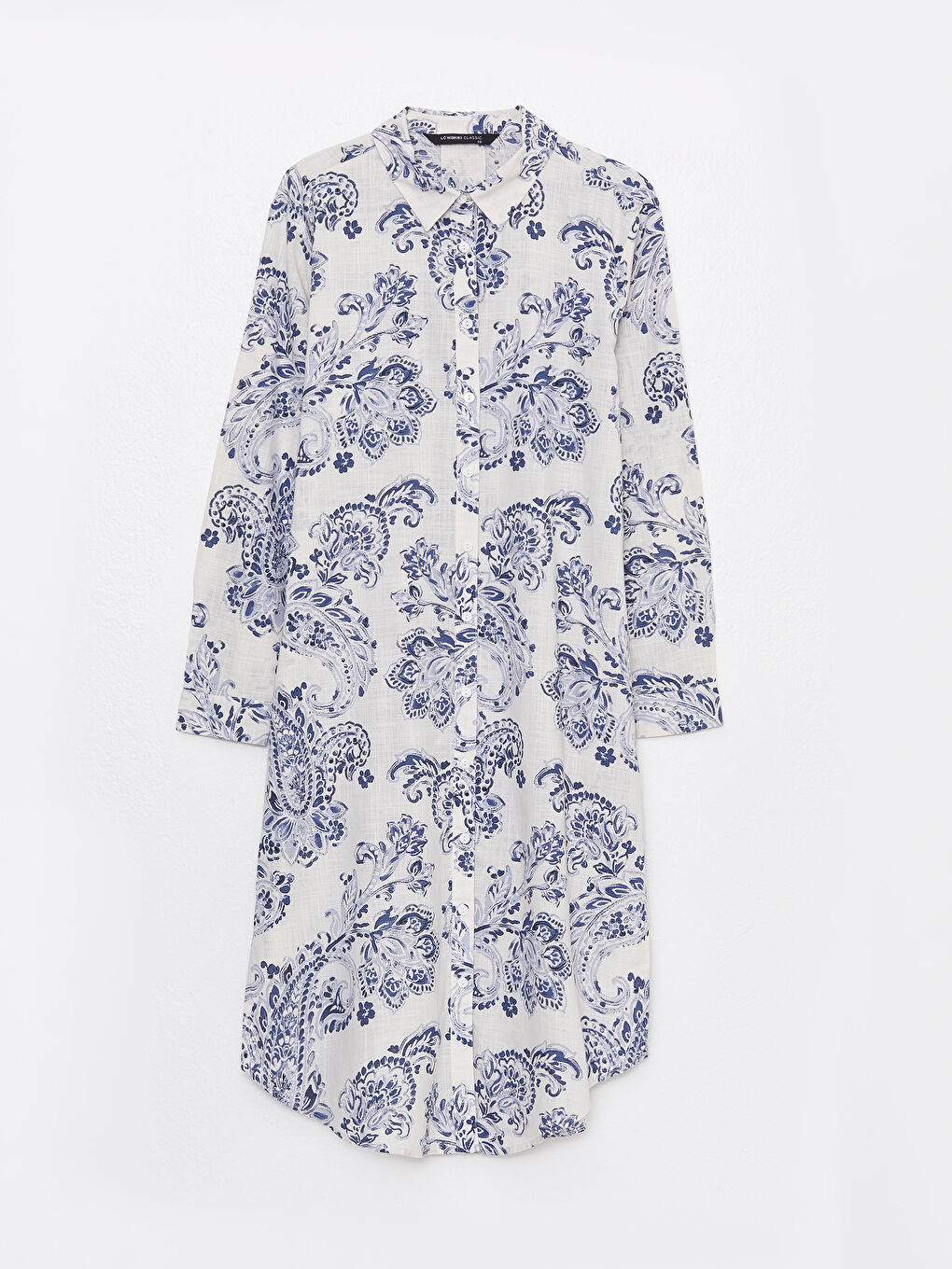 Rochie Tunică cu Guler de Cămașă Imprimată și Mânecă Lungă pentru Femei-5