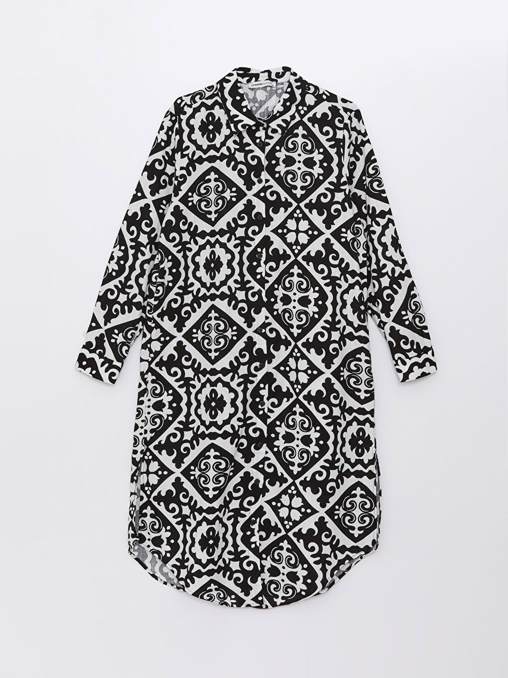 Siyah Gömlek Yaka Desenli Uzun Kollu Kadın Tunik Elbise-5