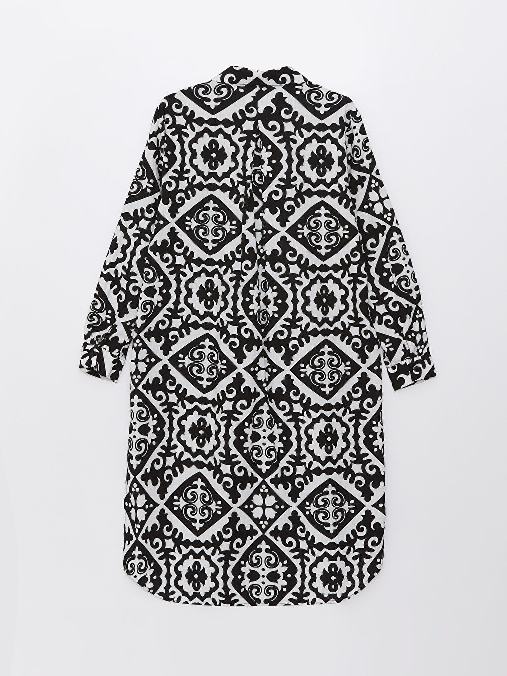 Siyah Gömlek Yaka Desenli Uzun Kollu Kadın Tunik Elbise-6