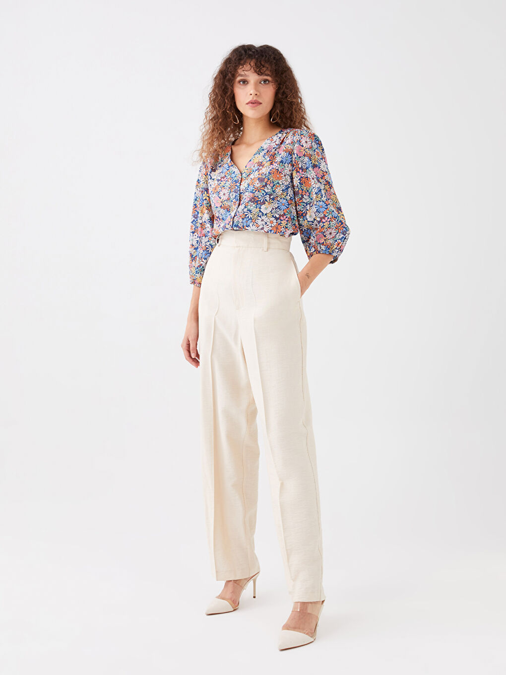 Bluză pentru Femei cu Model și Decolteu în V-2