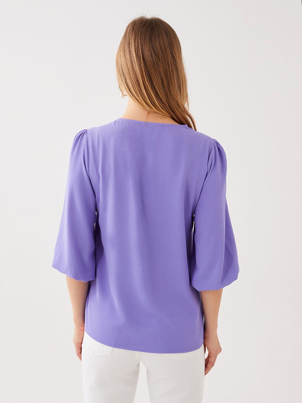 Mor Kadın V Yaka Düz Bluz-4