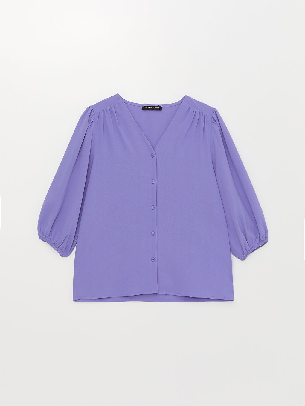 Mor Kadın V Yaka Düz Bluz-5