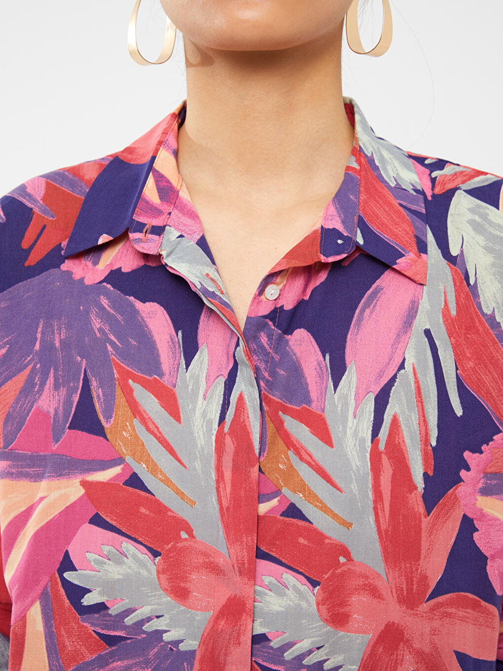 Karışık Desenli Uzun Kollu Vual Kadın Gömlek Tunik-3