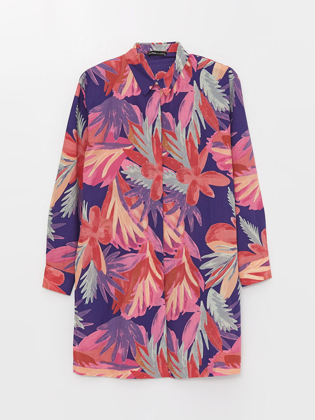 Karışık Desenli Uzun Kollu Vual Kadın Gömlek Tunik-5