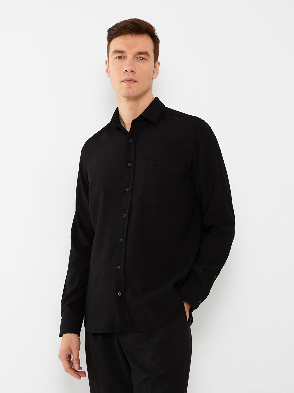 Siyah Regular Fit Uzun Kollu Erkek Gömlek