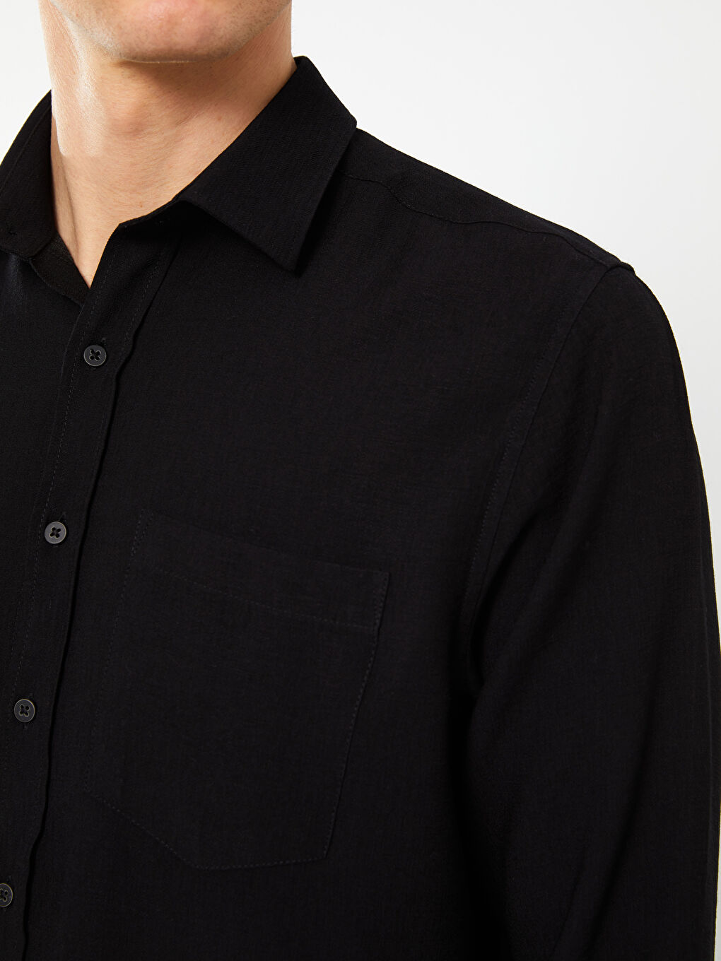 Siyah Regular Fit Uzun Kollu Erkek Gömlek-3