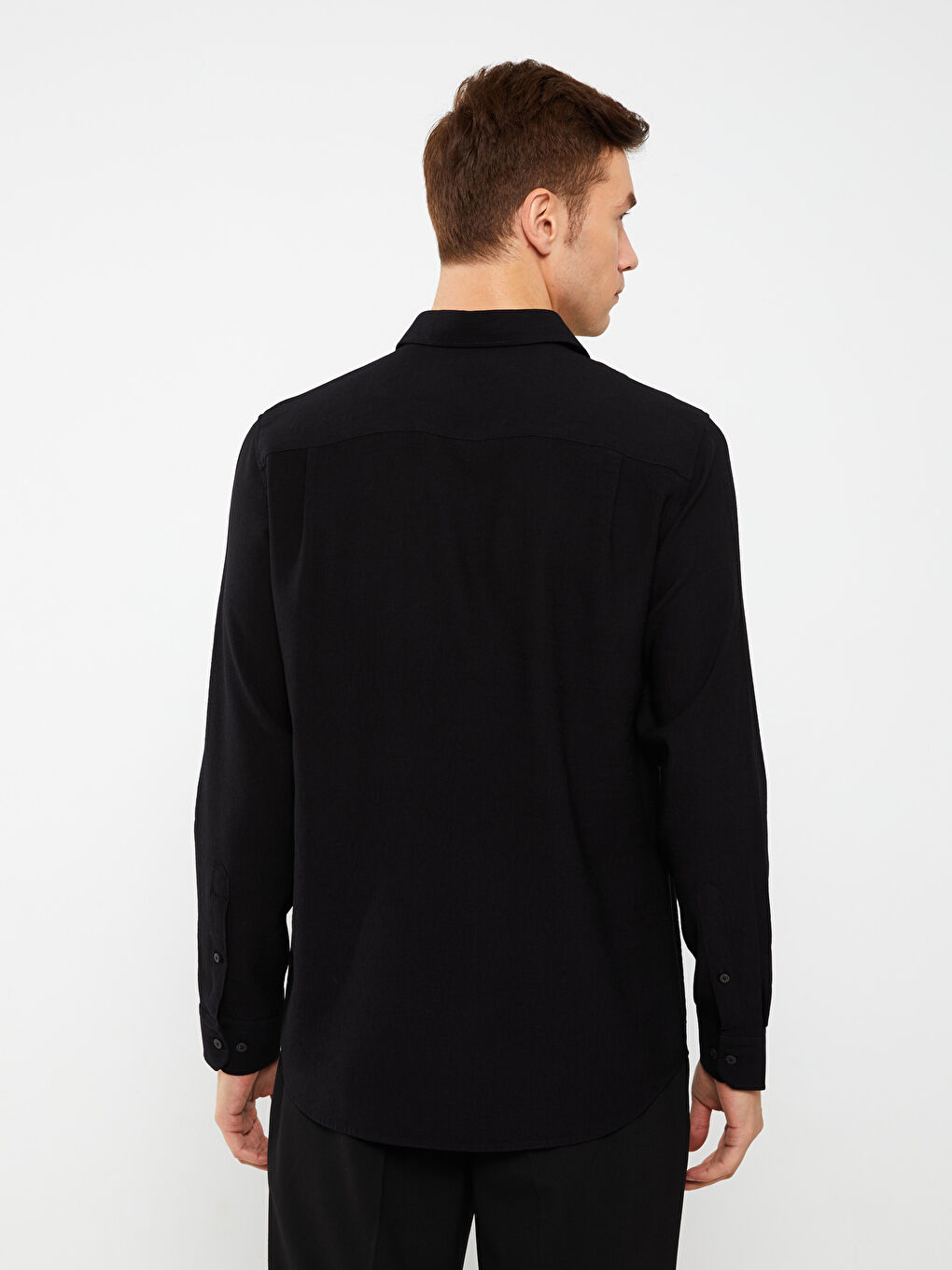 Siyah Regular Fit Uzun Kollu Erkek Gömlek-4