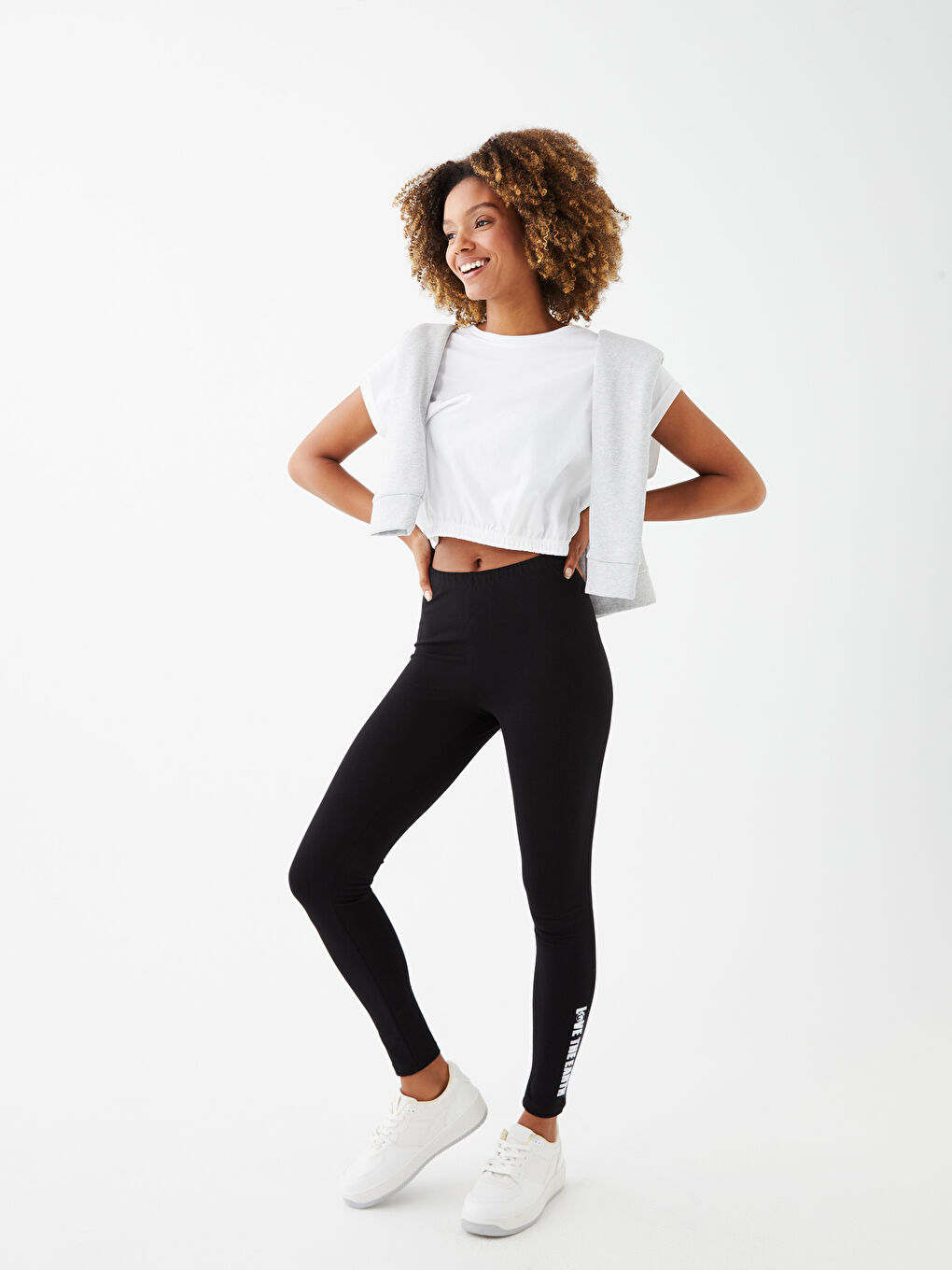 سروال ضيق مطبوع بخصر مطاطي نساء-1