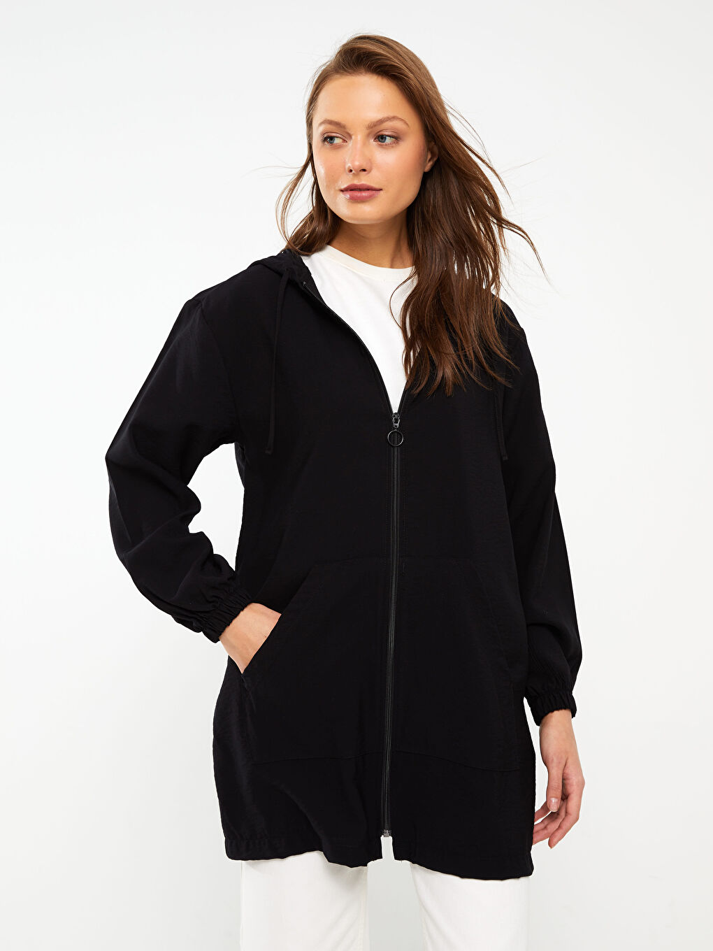 كارديجان مستقيم بكم طويل بكابوش للسيدات