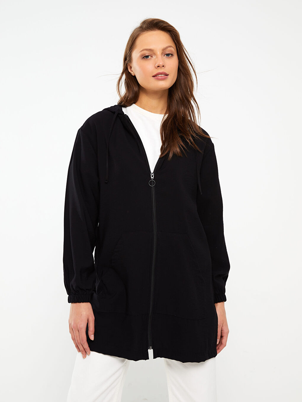 كارديجان مستقيم بكم طويل بكابوش للسيدات-1