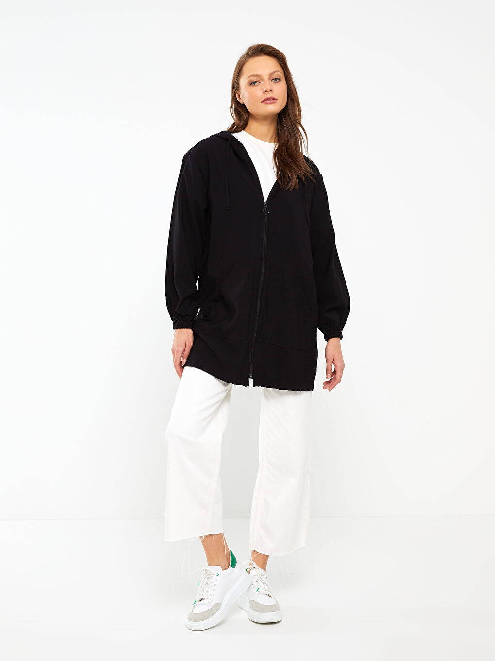 كارديجان مستقيم بكم طويل بكابوش للسيدات-2