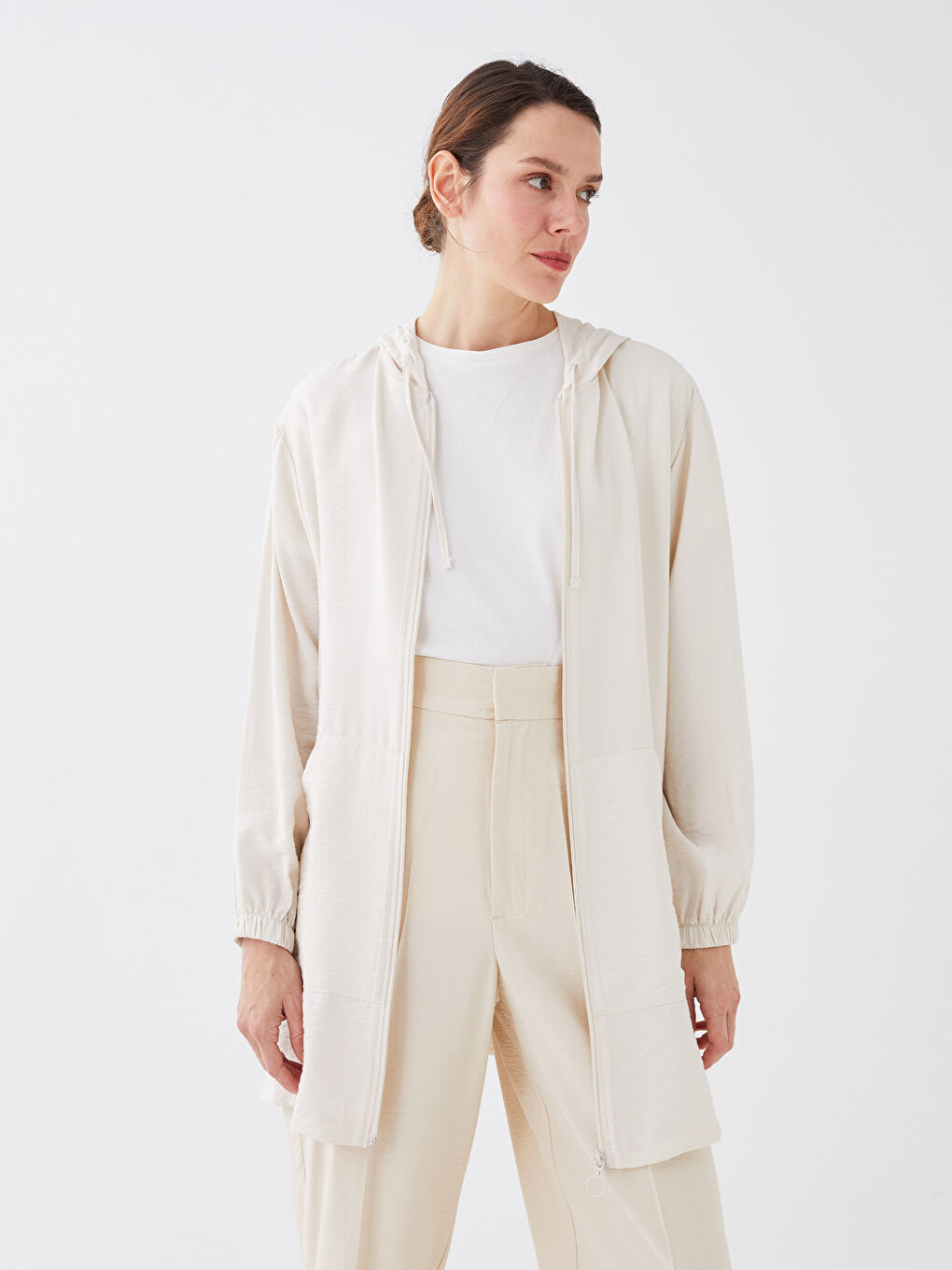 كارديجان مستقيم بكم طويل بكابوش للسيدات-1