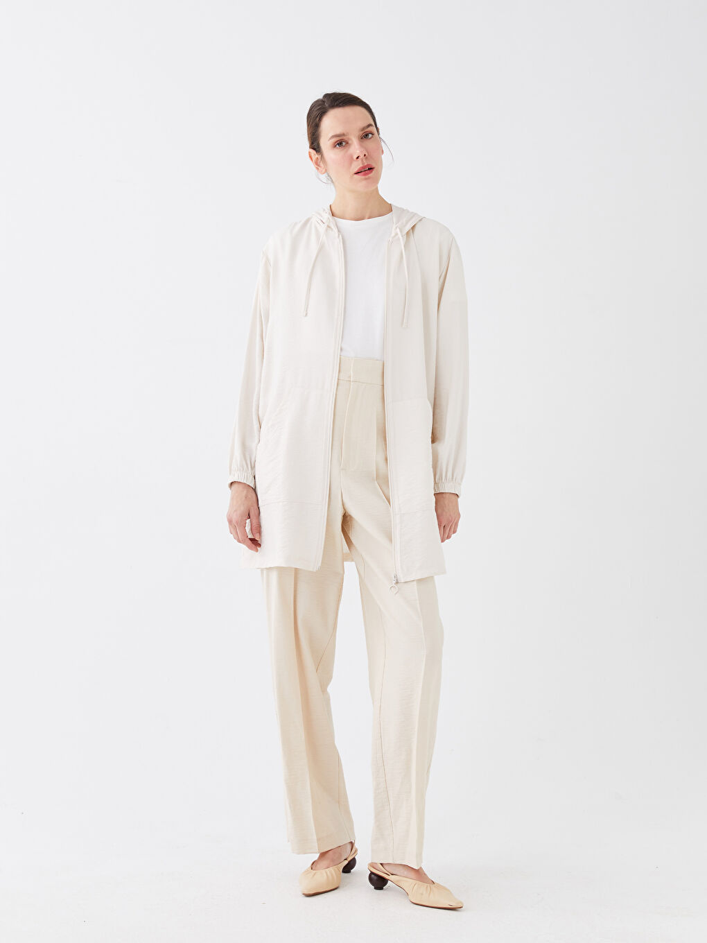 كارديجان مستقيم بكم طويل بكابوش للسيدات-2