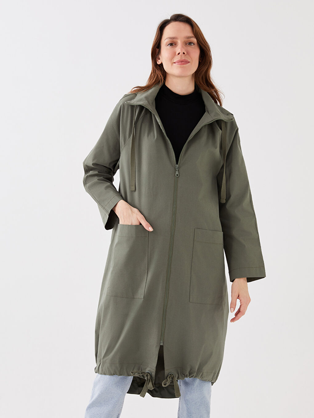 سترة طويلة كم طويل بكابوش للسيدات-1