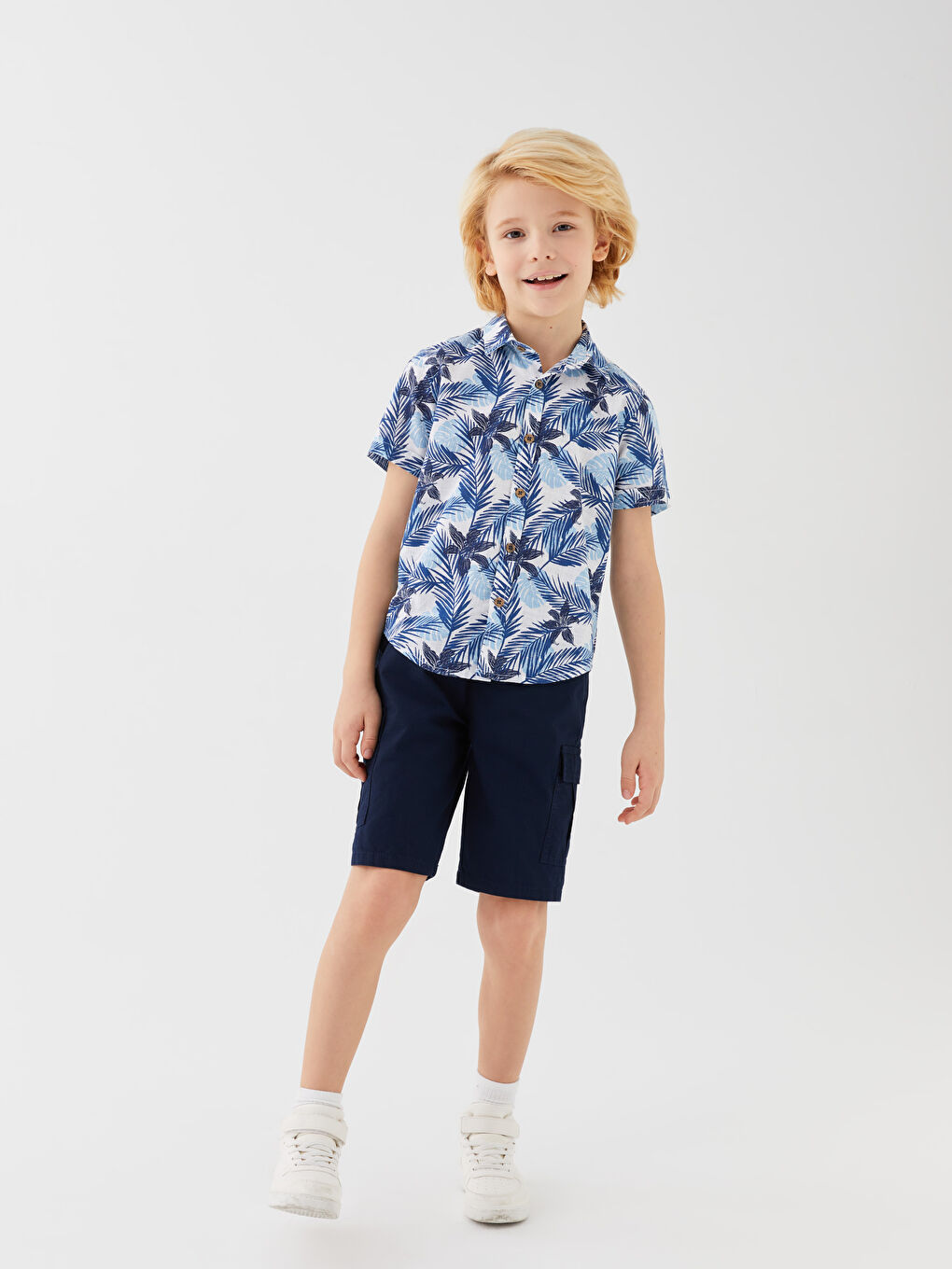 Ұлдарға арналған кең серпімді белдік карго шорты-1