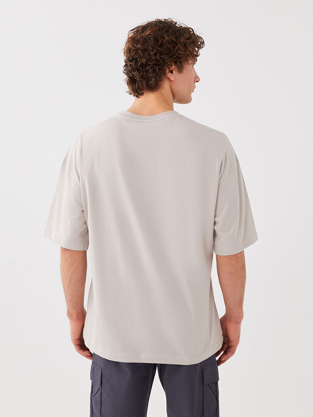 Bej Bisiklet Yaka Penye Erkek Tişört-4