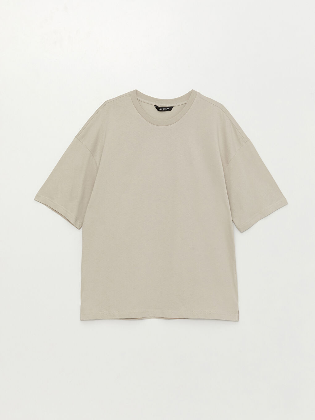 Bej Bisiklet Yaka Penye Erkek Tişört-5