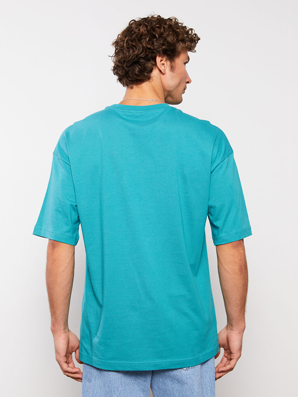 Turkuaz Bisiklet Yaka Penye Erkek Tişört-4