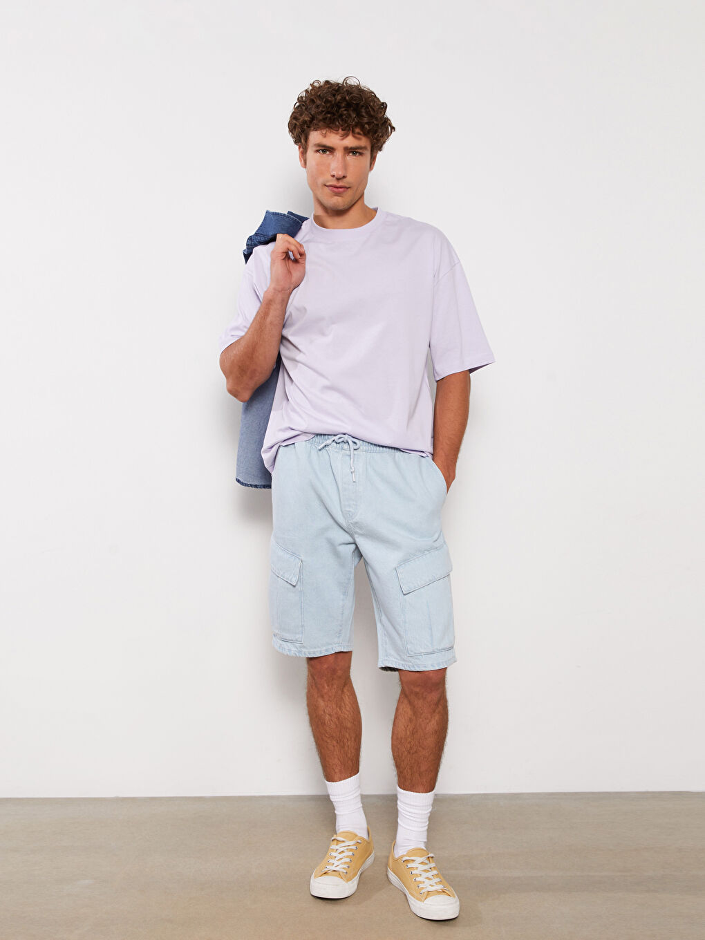 Lila Bisiklet Yaka Penye Erkek Tişört-1