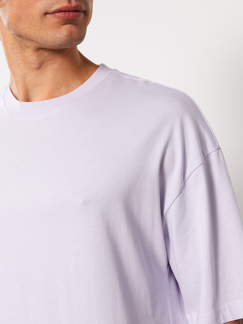 Lila Bisiklet Yaka Penye Erkek Tişört-3