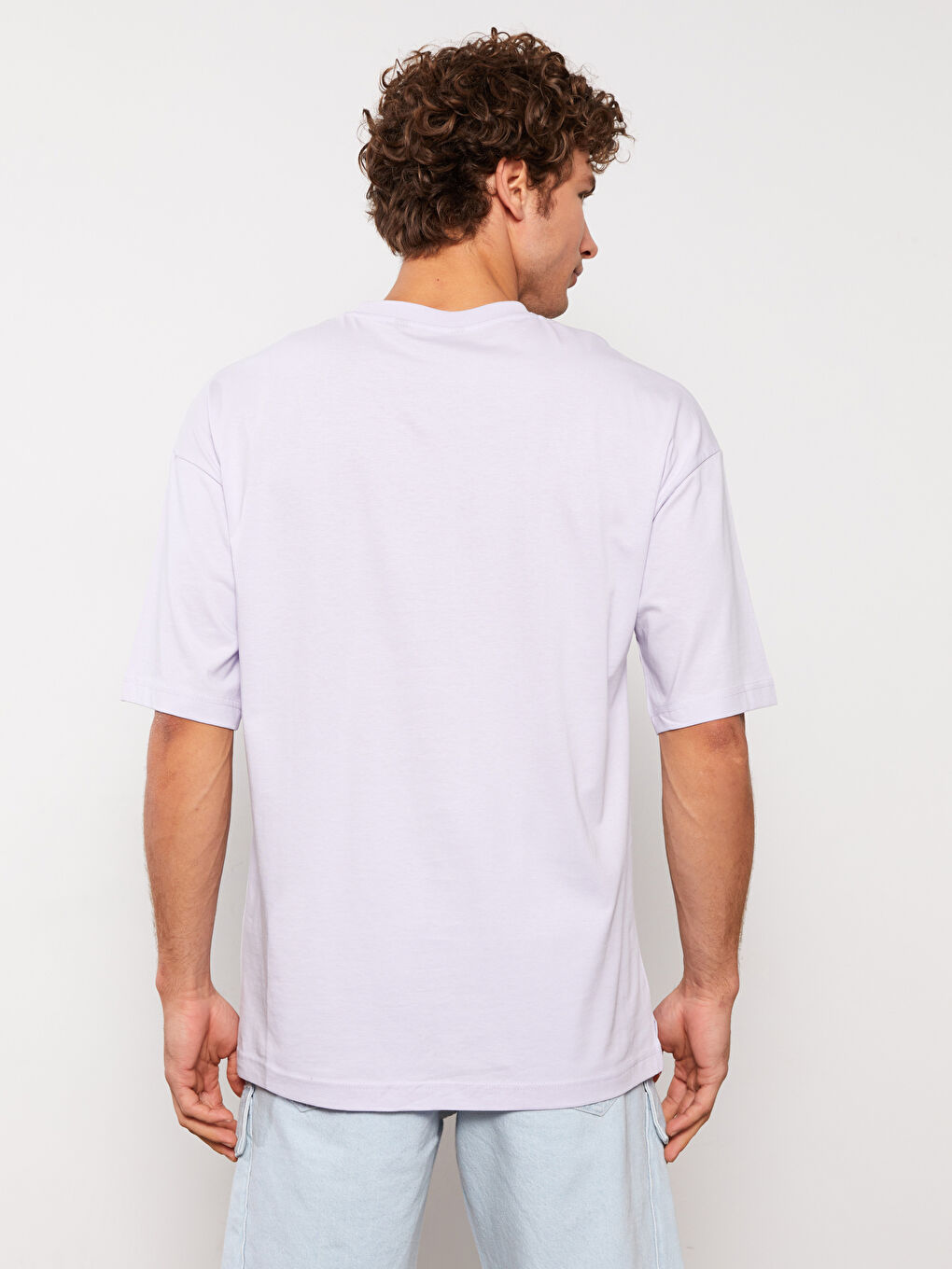 Lila Bisiklet Yaka Penye Erkek Tişört-4