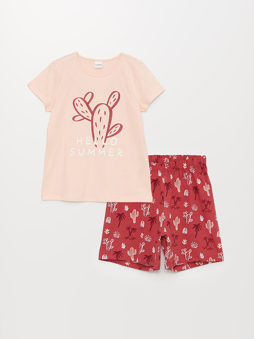 LCW Kids Crew Neck Printed Short Sleeve Girls' Pyjama Set