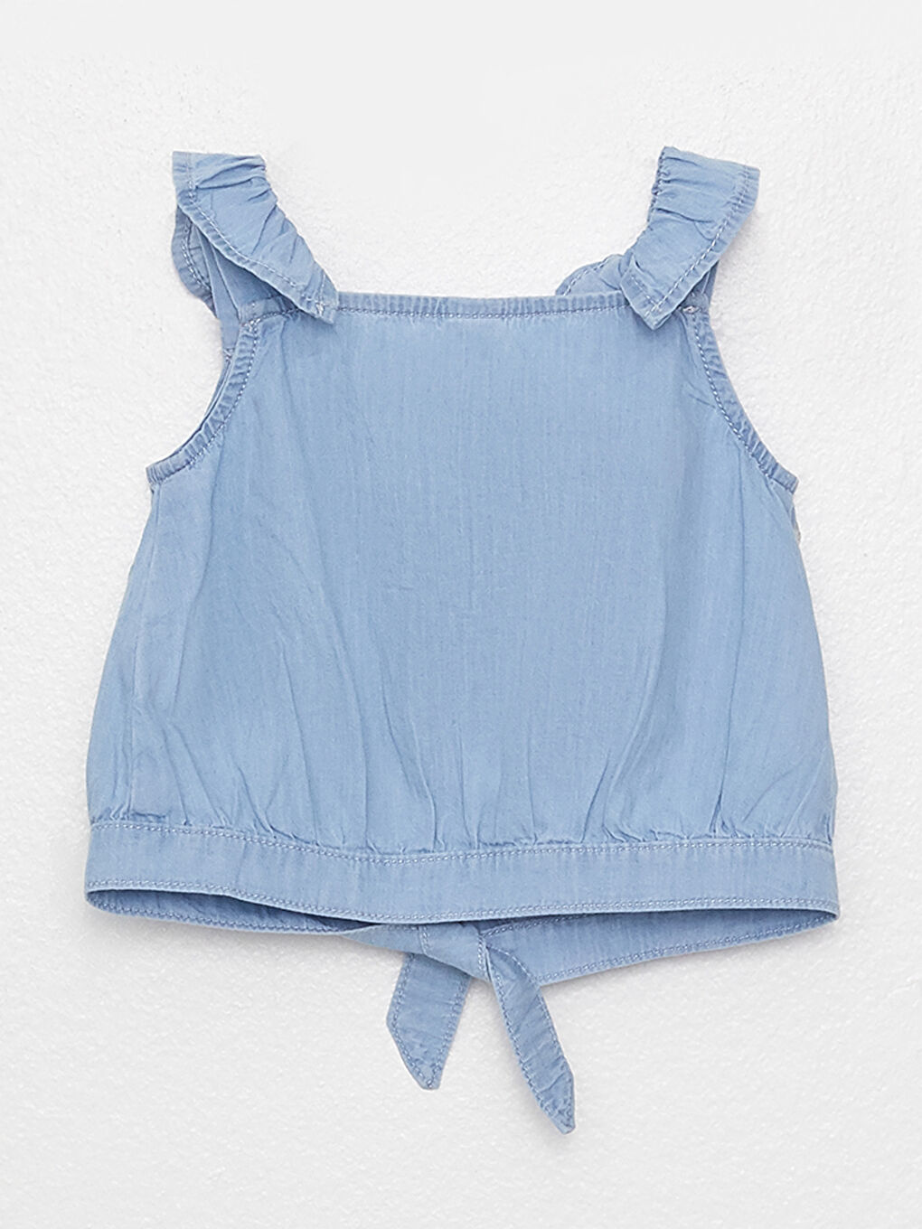 Quadratischer Kragen Hängendes Baby Mädchen Jeanshemd-1
