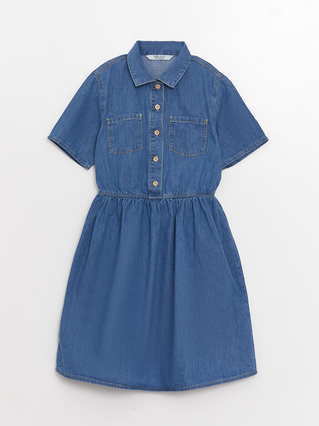 Basic Short Sleeve Shirt Collar Girl Jean Dress
