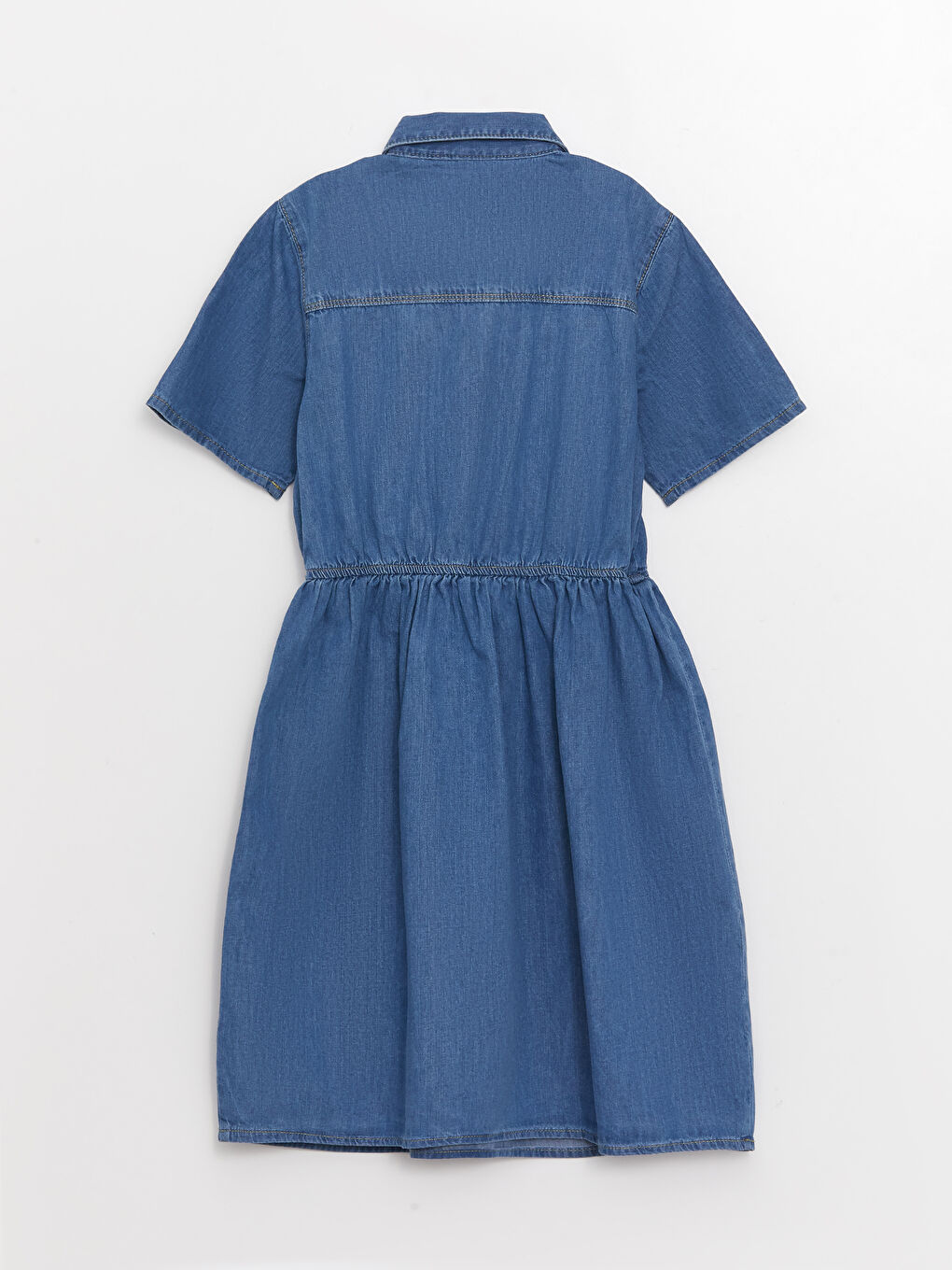 Basic Short Sleeve Shirt Collar Girl Jean Dress-1