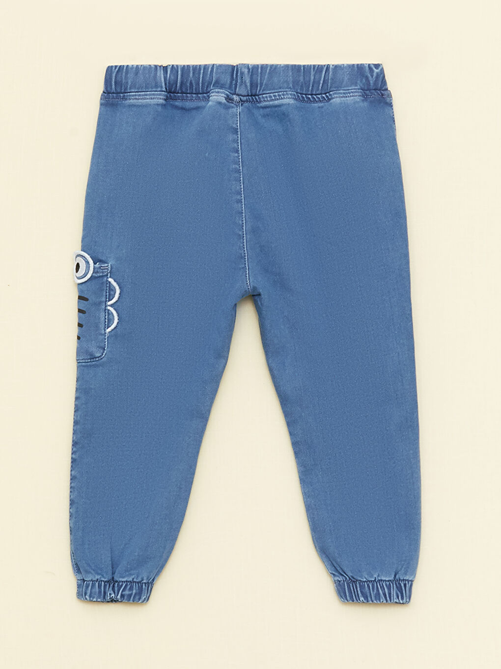 Beli Lastikli Baskılı Erkek Bebek Jean Pantolon-1