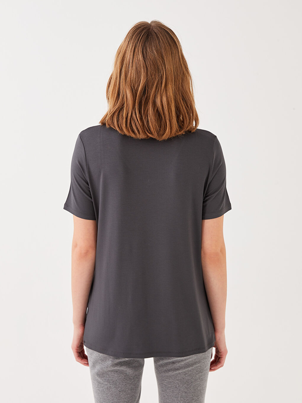 V-Neck Plain Short Sleeve Women's T-Shirt-4