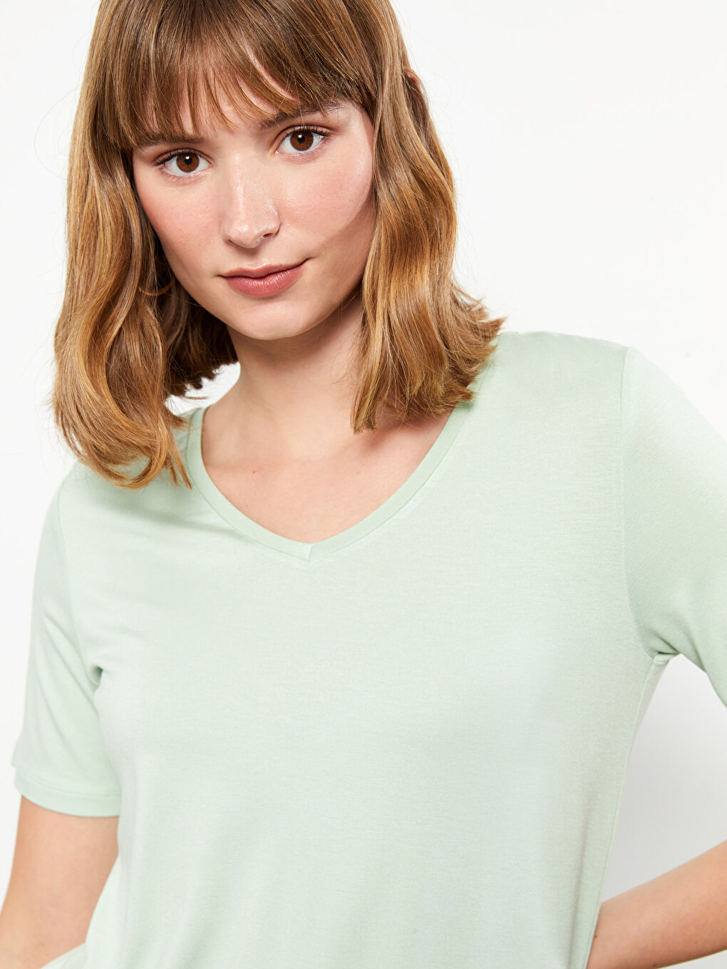 V-Neck Plain Short Sleeve Women's T-Shirt