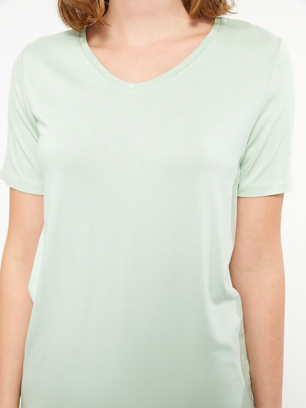 V-Neck Plain Short Sleeve Women's T-Shirt-3