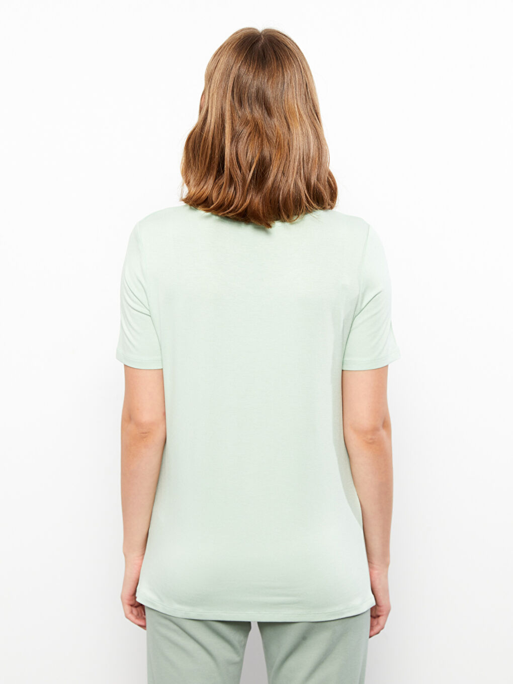V-Neck Plain Short Sleeve Women's T-Shirt-4