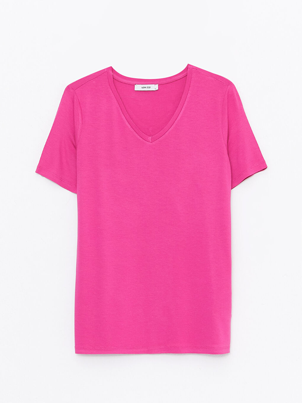 تيشيرت نسائي بياقة على شكل حرف V سادة بأكمام قصيرة-5