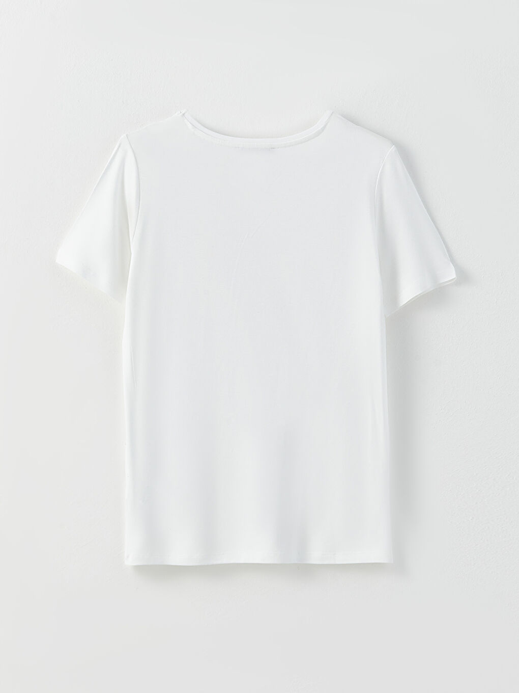 Beyaz V Yaka Düz Kısa Kollu Kadın Tişört-6