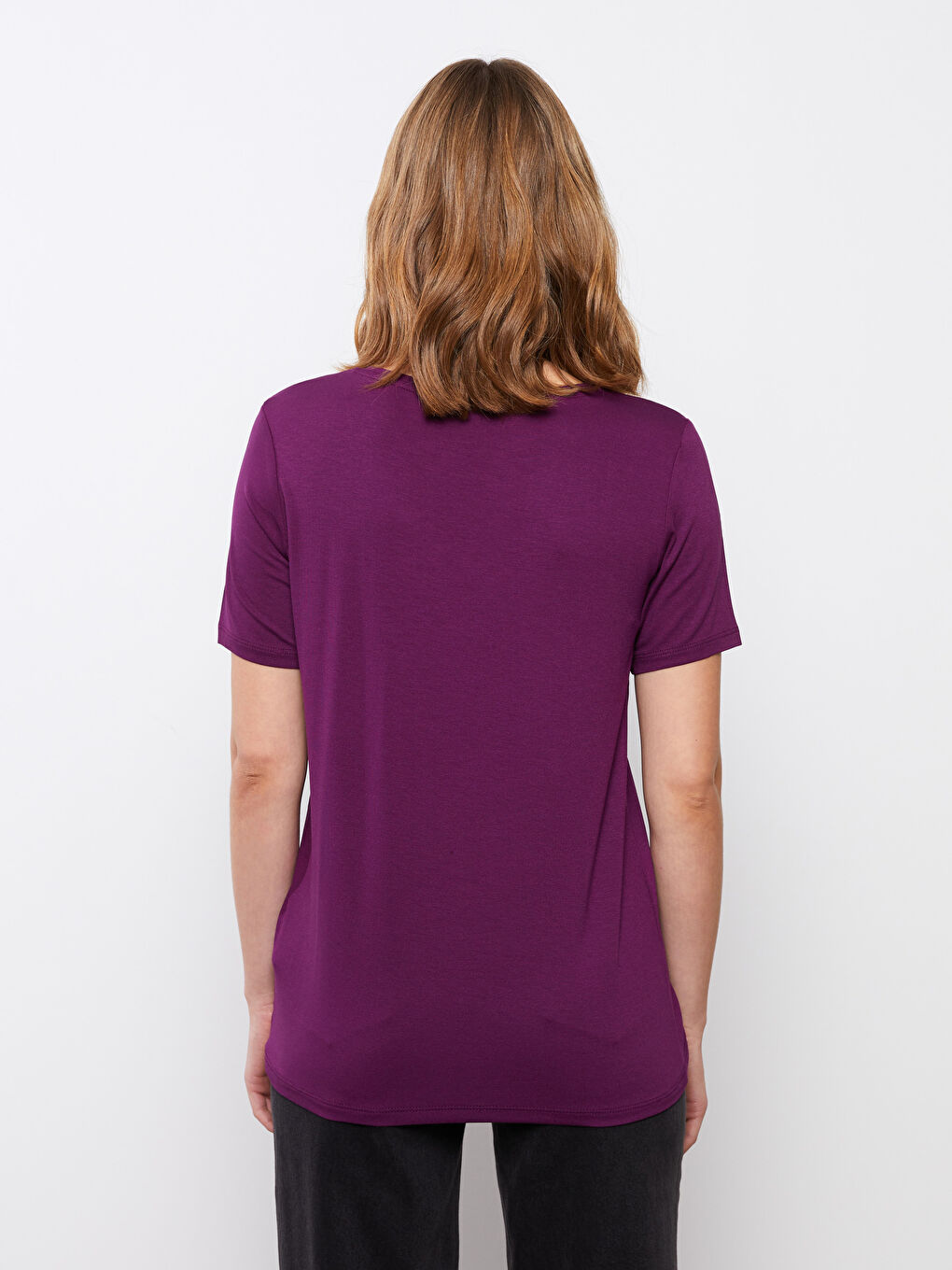 V-Neck Plain Short Sleeve Women's T-Shirt-3