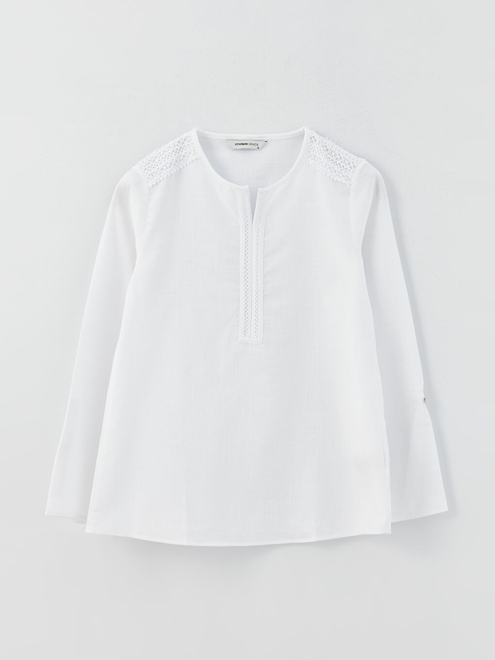 Notch Neck Plain Long Sleeve Women's Blouse-6