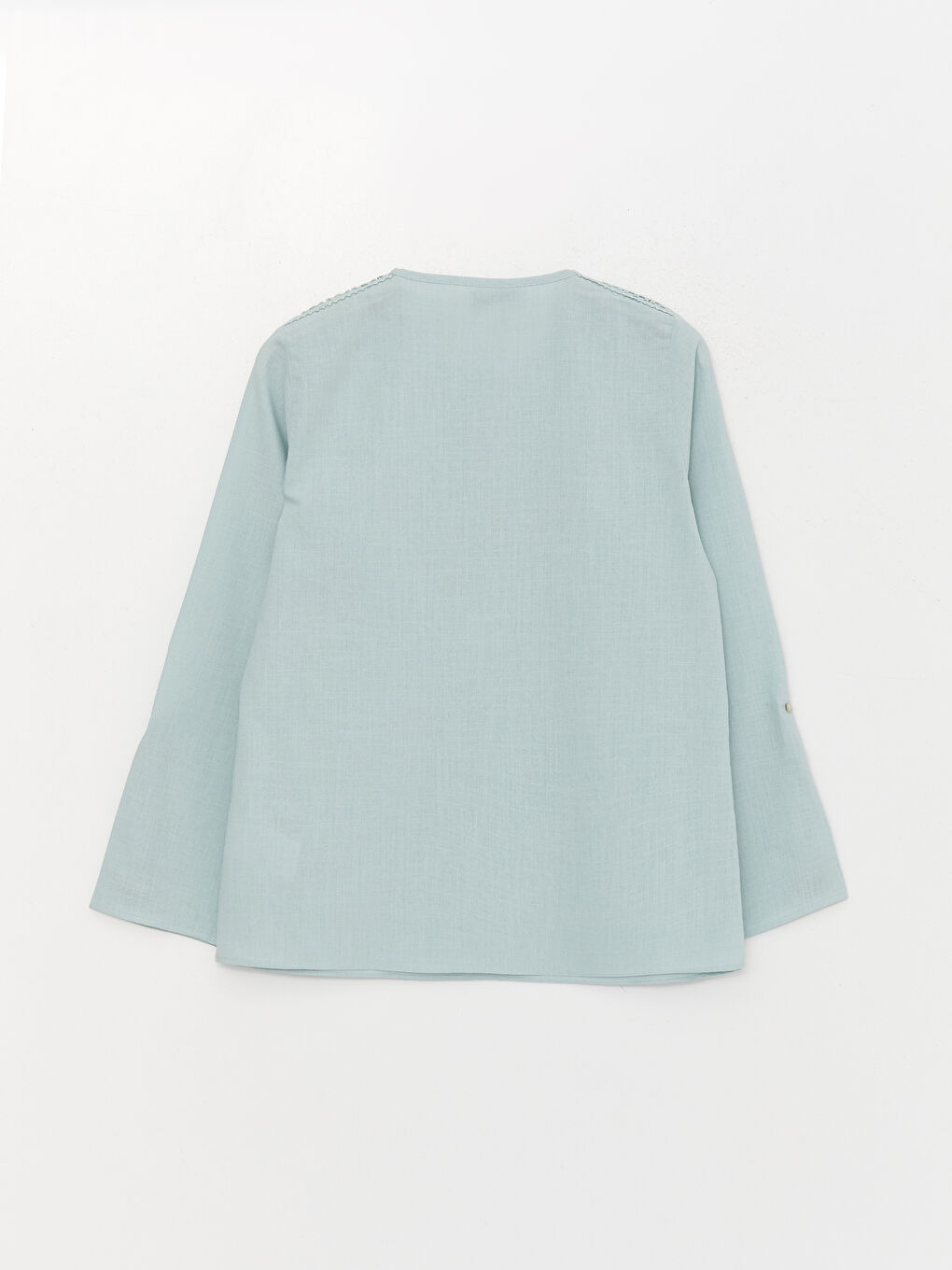 Mavi Kaçık Yaka Düz Uzun Kollu Kadın Bluz-6